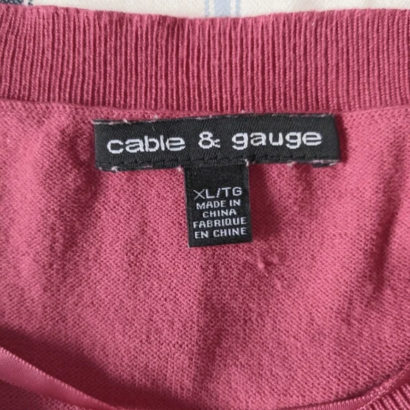 π EUC Cable & Gauge Rosy Pink Crew Neck Bow Sweater, Size XL - Picture 8 of 10